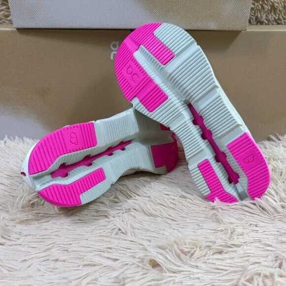 On Running Women's Athletic Shoes in White and Pink - Picture 3 of 5